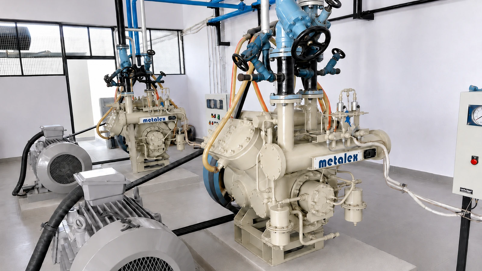 Metalex reciprocating ammonia compressors installed in an industrial R717 refrigeration plant