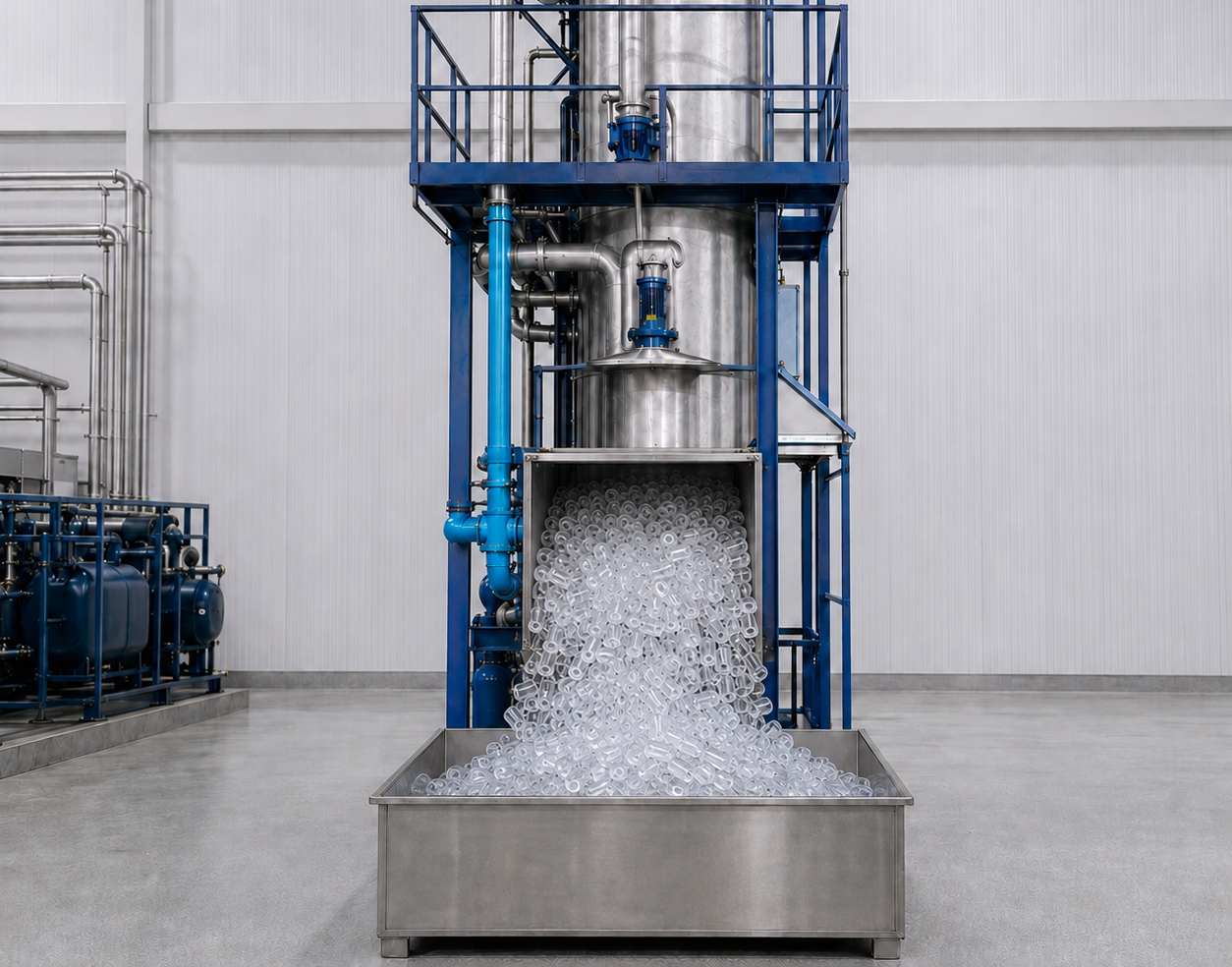 Tube ice produced by an industrial ice machine