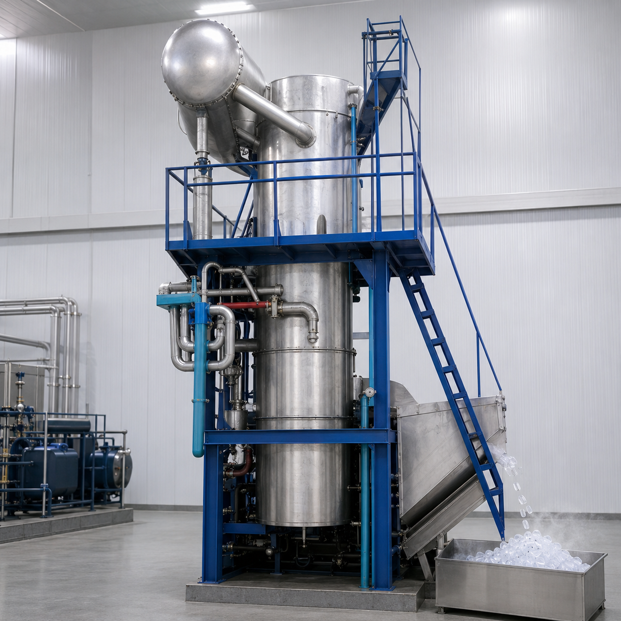 Tube ice produced by an industrial ice machine