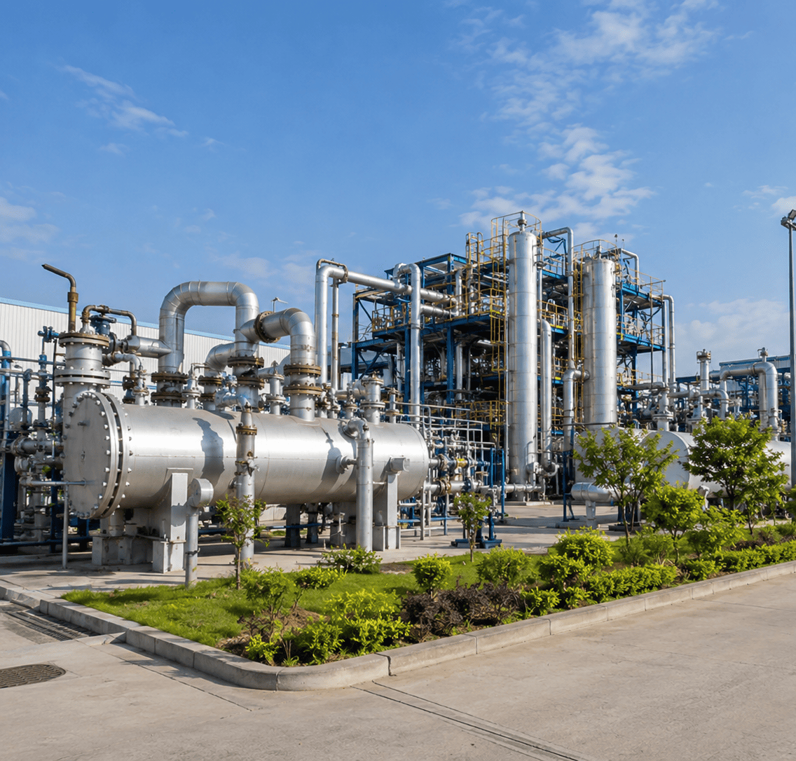 Industrial gas processing utilities, vessels and pipework