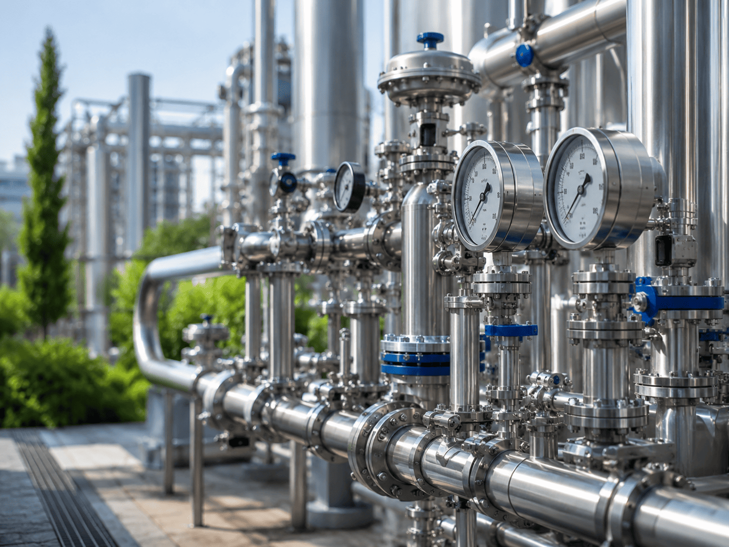 Engineer reviewing industrial cryogenic process equipment